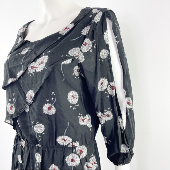 Deletta Anthropologie Black WISHED BLOOM Dandelion Floral Blouse Size M - Picture 6 of 9